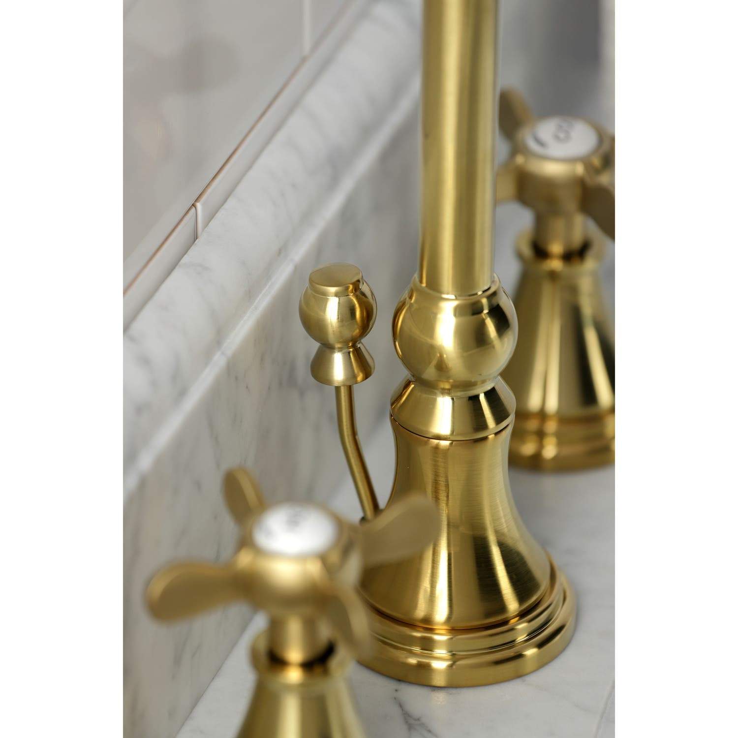 Kingston Brass KS298XBEX-P Essex Widespread Bathroom Faucet with Brass Pop-Up