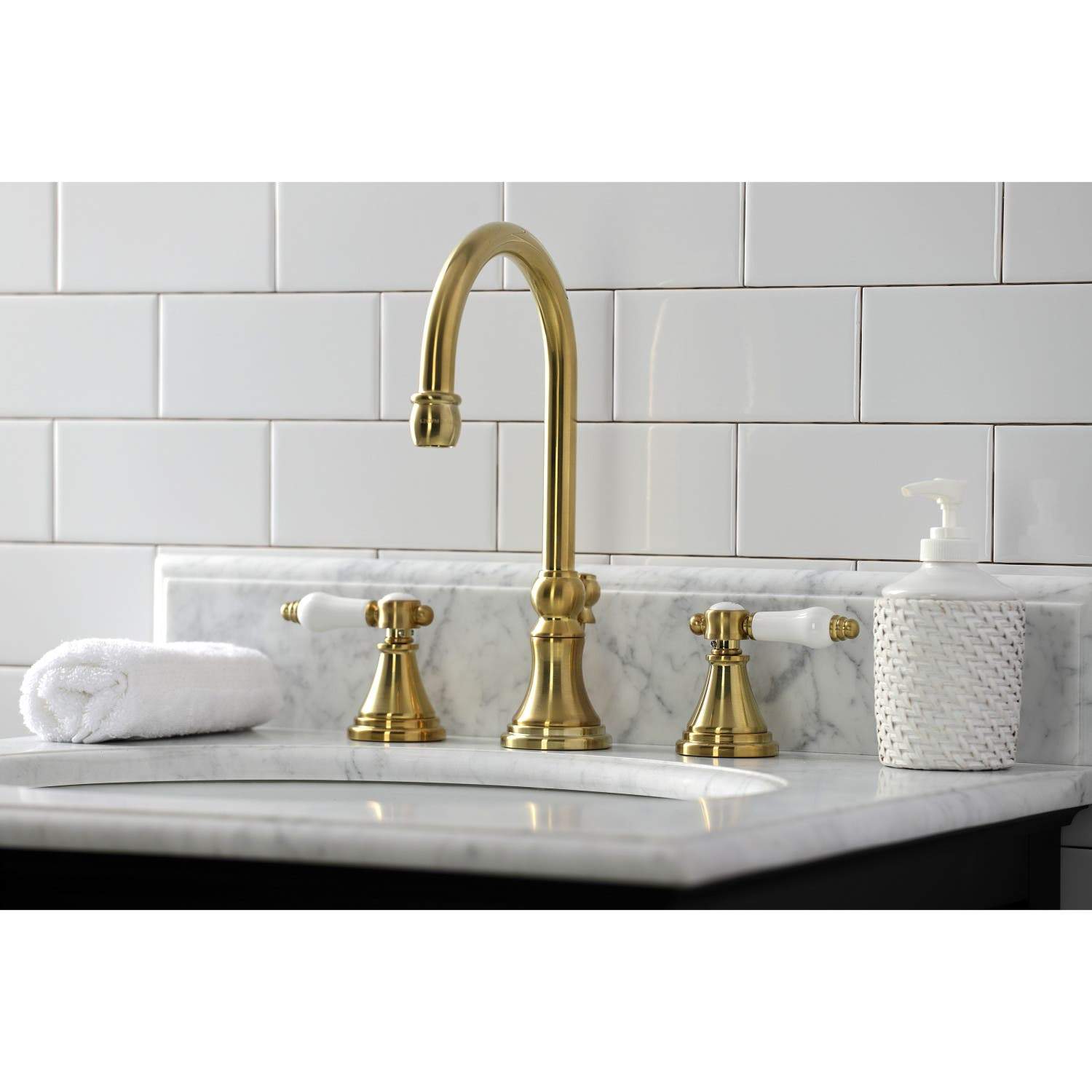 Kingston Brass KS298XBPL-P Bel Air Widespread Bathroom Faucet with Brass Pop-Up