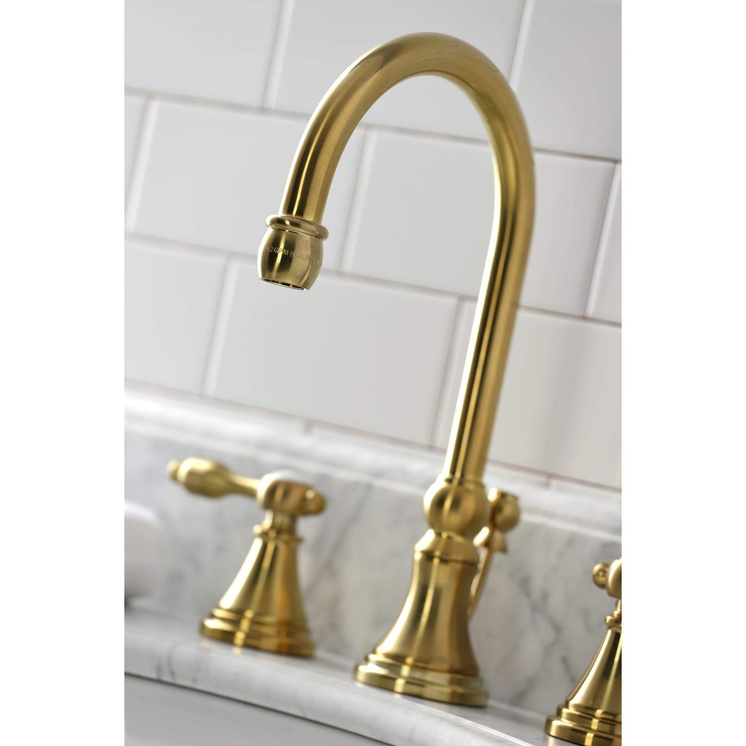 Kingston Brass KS298XTAL-P Tudor Widespread Bathroom Faucet with Brass Pop-Up