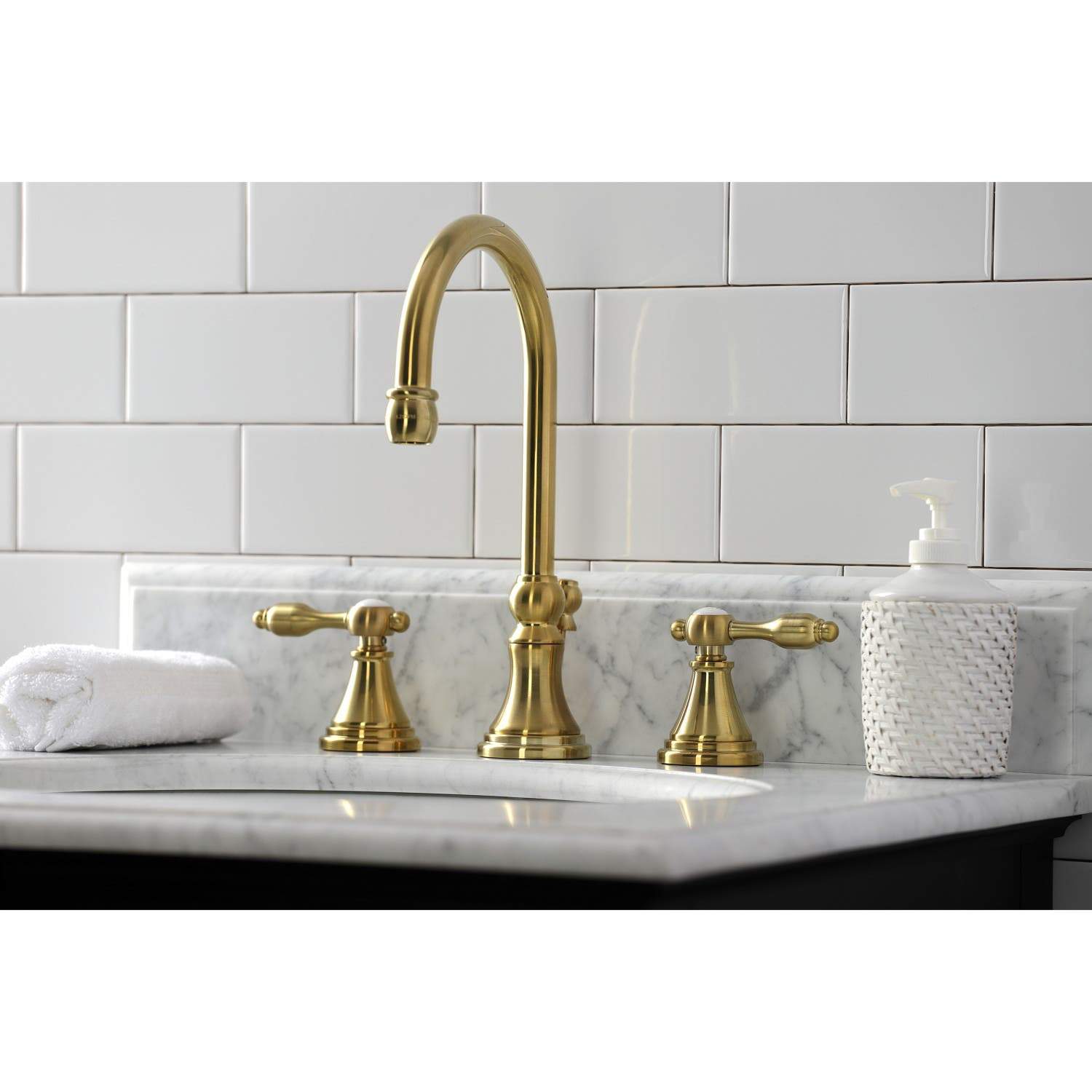 Kingston Brass KS298XTAL-P Tudor Widespread Bathroom Faucet with Brass Pop-Up