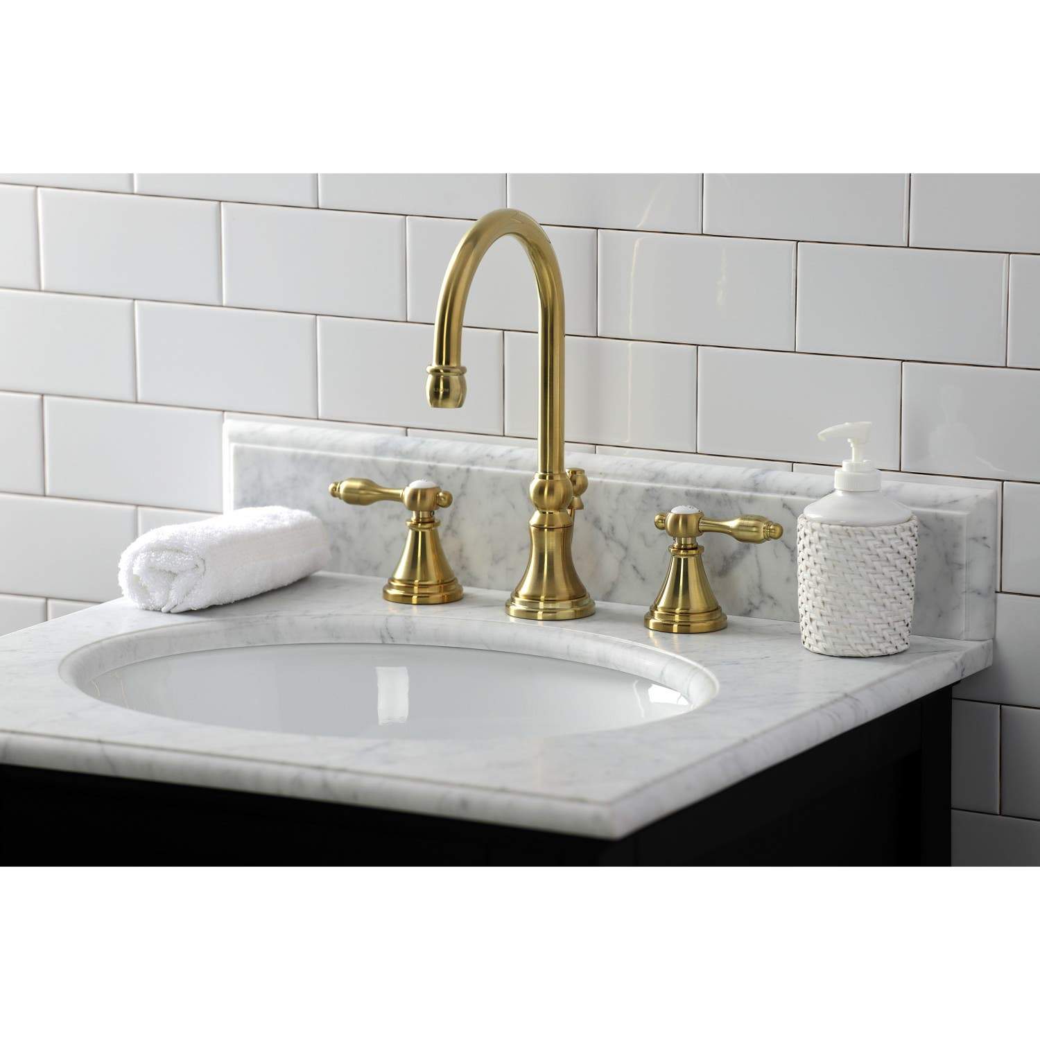 Kingston Brass KS298XTAL-P Tudor Widespread Bathroom Faucet with Brass Pop-Up