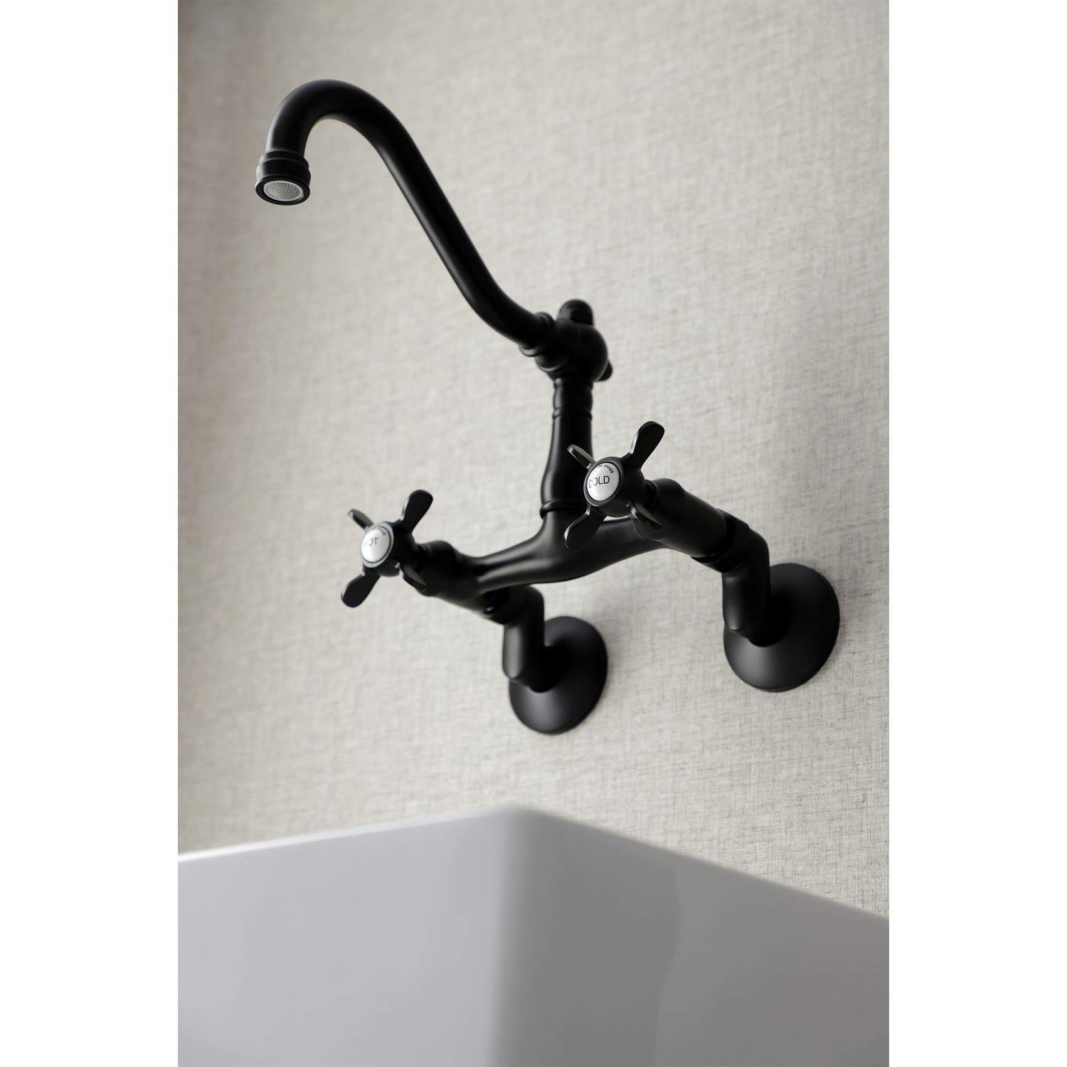 Kingston Brass KS322XBEX-P 6-Inch Adjustable Center Wall Mount Kitchen Faucet