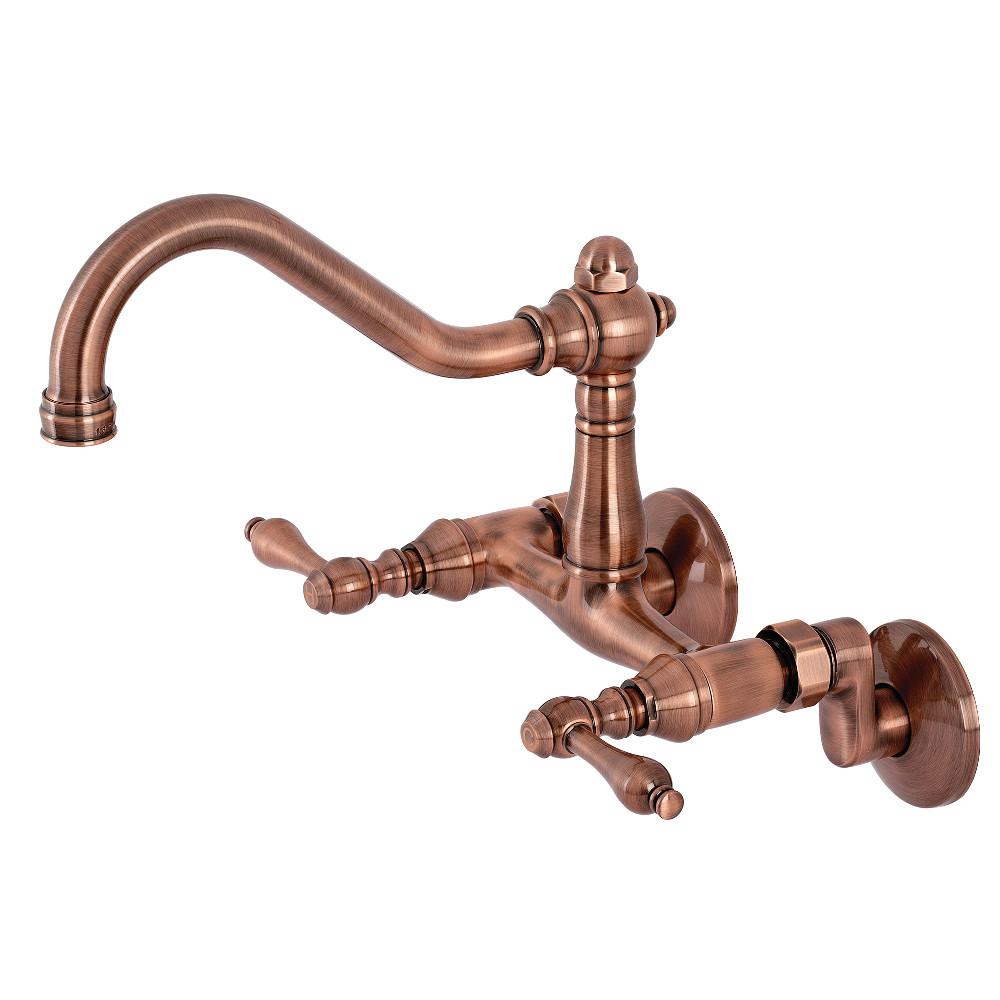 Kingston Brass KS322ALAC Vintage 6" Adjustable Center Wall Mount Kitchen Faucet, Antique Copper