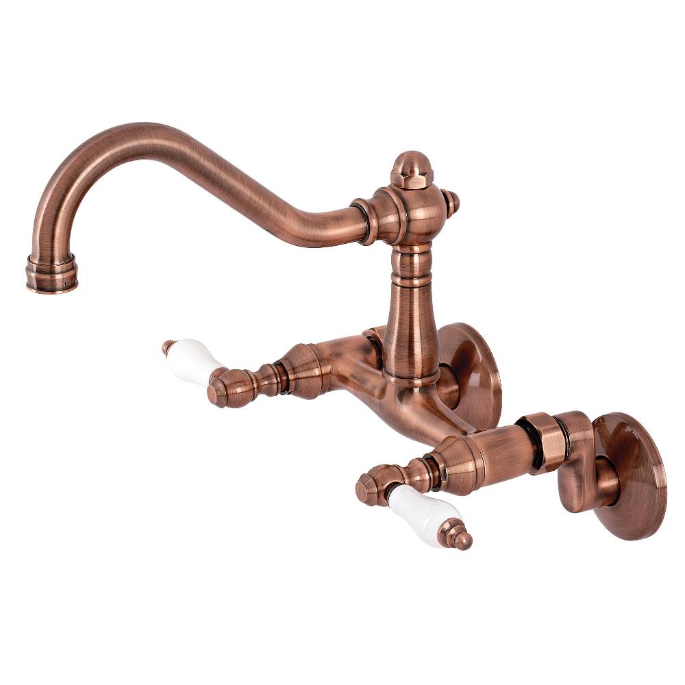 Kingston Brass KS322PLAC Vintage 6" Adjustable Center Wall Mount Kitchen Faucet, Antique Copper