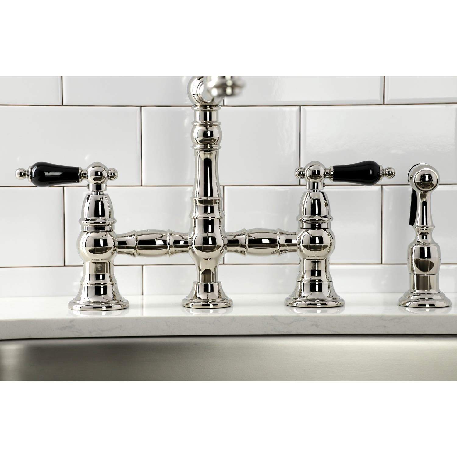 Kingston Brass KS327XPKLBS-P Duchess Bridge Kitchen Faucet with Brass Sprayer