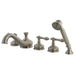 Kingston Brass Royale Three Handle Roman Tub Filler with Hand Shower in Satin Nickel-Tub Faucets-Free Shipping-Directsinks.