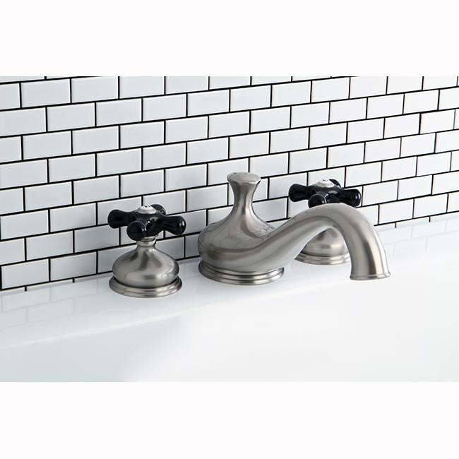 Kingston Brass Heritage Onyx Roman Tub Filler with Black Porcelain Cross Handle-Tub Faucets-Free Shipping-Directsinks.