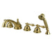 Kingston Brass Royale Three Handle Roman Tub Filler with Hand Shower in Polished Brass-Tub Faucets-Free Shipping-Directsinks.