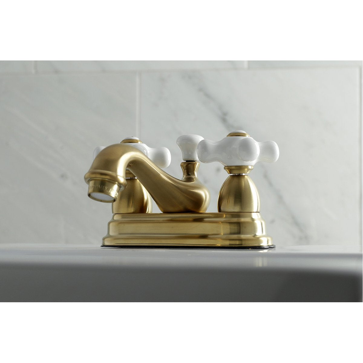Kingston Brass Restoration Deck Mount 2-Handle 4-Inch Centerset Bathroom Faucet