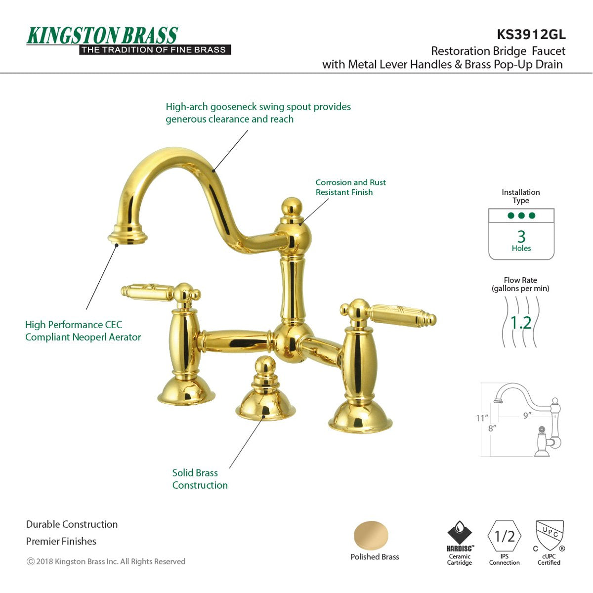 Kingston Brass Restoration 2-Handle Bathroom Bridge Faucet