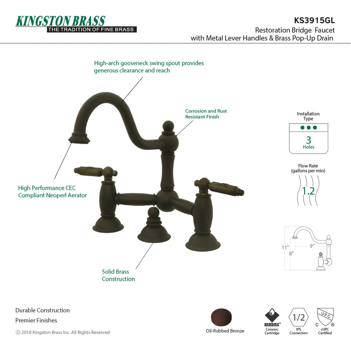 Kingston Brass Restoration 2-Handle Bathroom Bridge Faucet