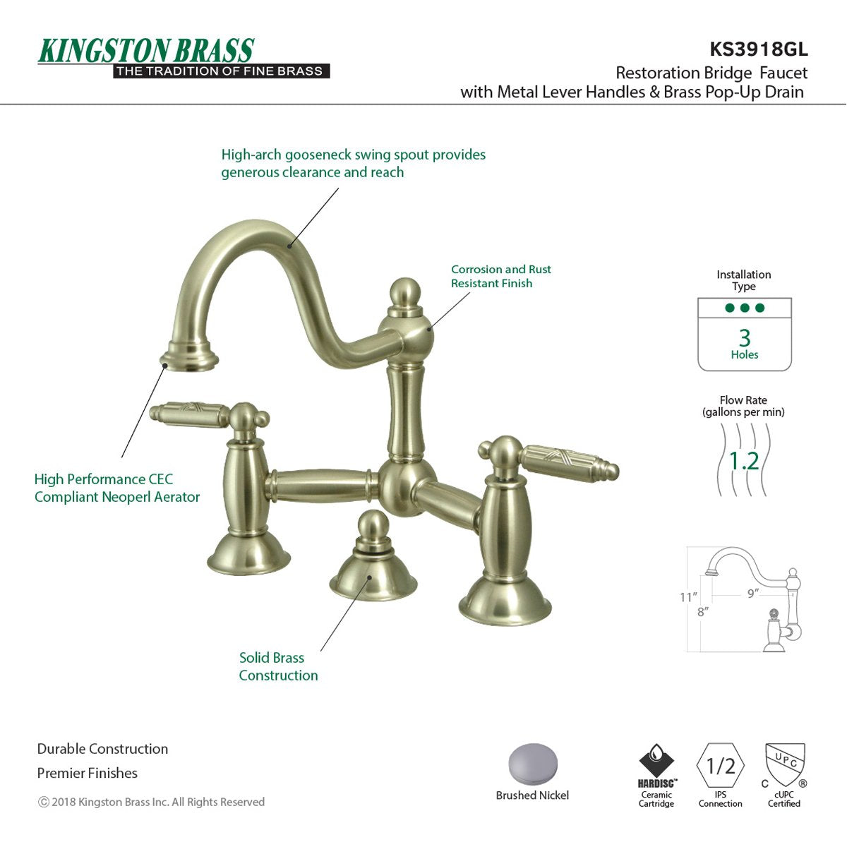 Kingston Brass Restoration 2-Handle Bathroom Bridge Faucet