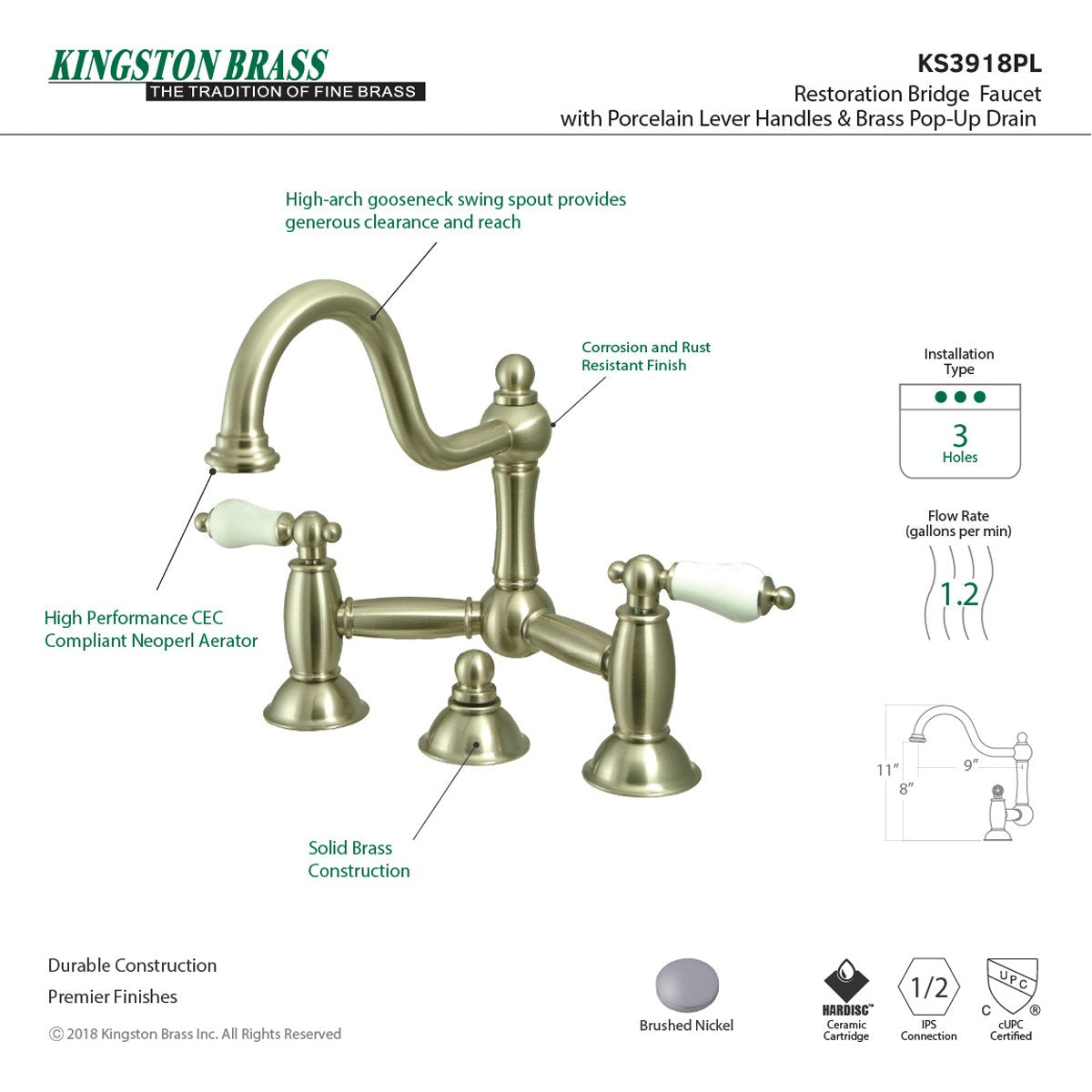 Kingston Brass Restoration Two-Handle Bathroom Bridge Faucet