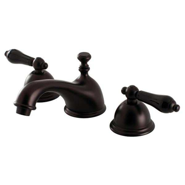 Kingston Brass Restoration Onyx Widespread Lavatory Faucet with Black Porcelain Lever Handle-Bathroom Faucets-Free Shipping-Directsinks.