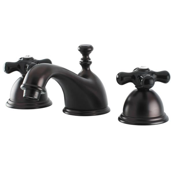 Kingston Brass Restoration Onyx Widespread Lavatory Faucet with Black Porcelain Cross Handle-Bathroom Faucets-Free Shipping-Directsinks.