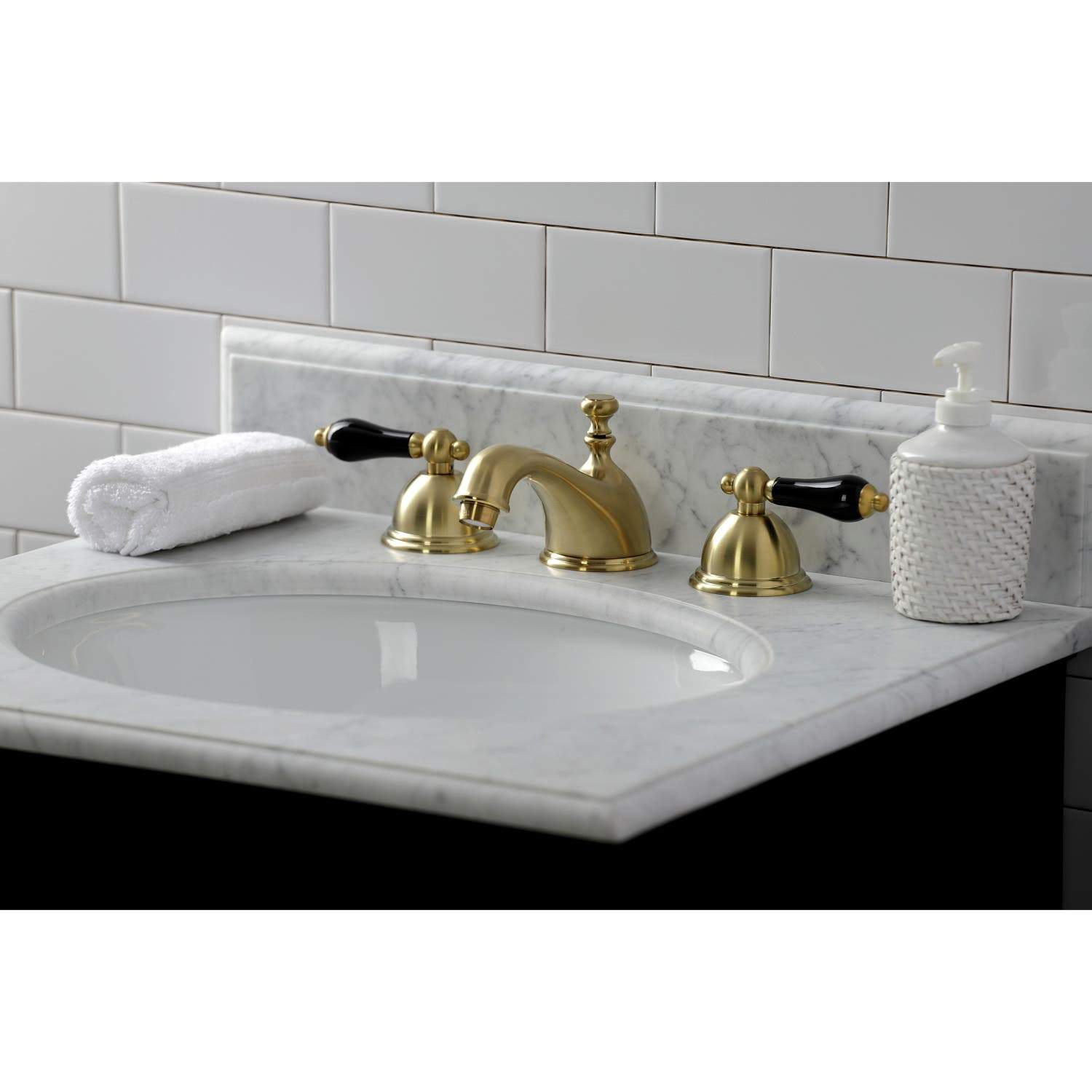 Kingston Brass KS396XPKL-P Duchess Widespread Bathroom Faucet with Brass Pop-Up