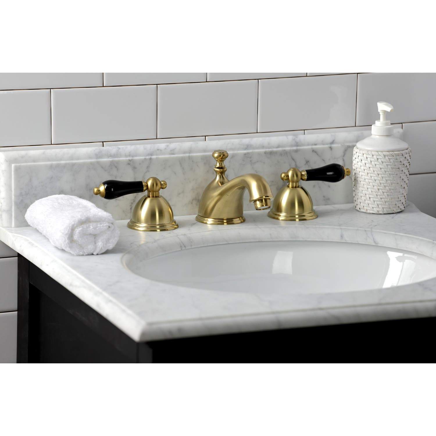 Kingston Brass KS396XPKL-P Duchess Widespread Bathroom Faucet with Brass Pop-Up