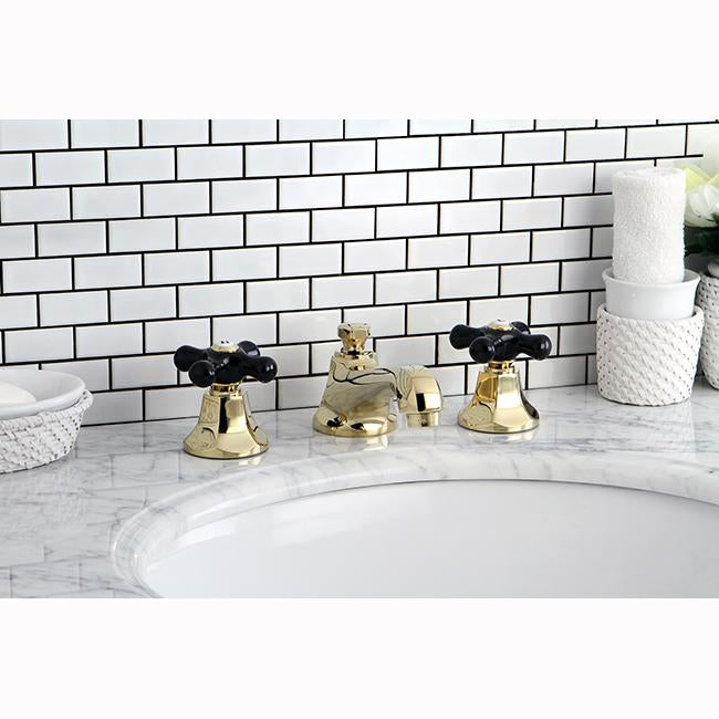 Kingston Brass Metropolitan Onyx Widespread Lavatory Faucet with Black Porcelain Cross Handle-Bathroom Faucets-Free Shipping-Directsinks.