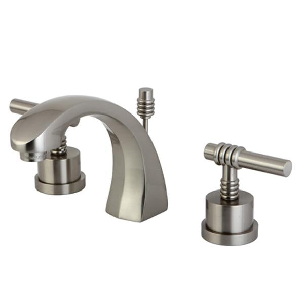 Kingston Brass Milano Two Handle Deck Mount 8" to 16" Widespread Lavatory Faucet with Brass Pop-up-Bathroom Faucets-Free Shipping-Directsinks.