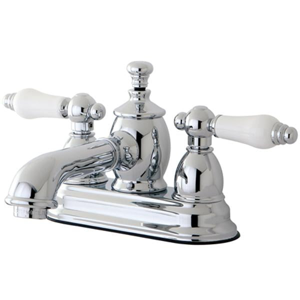 Kingston Brass 4" Centerset Lavatory Faucet with Heritage Spout and Porcelain Lever Handle-Bathroom Faucets-Free Shipping-Directsinks.
