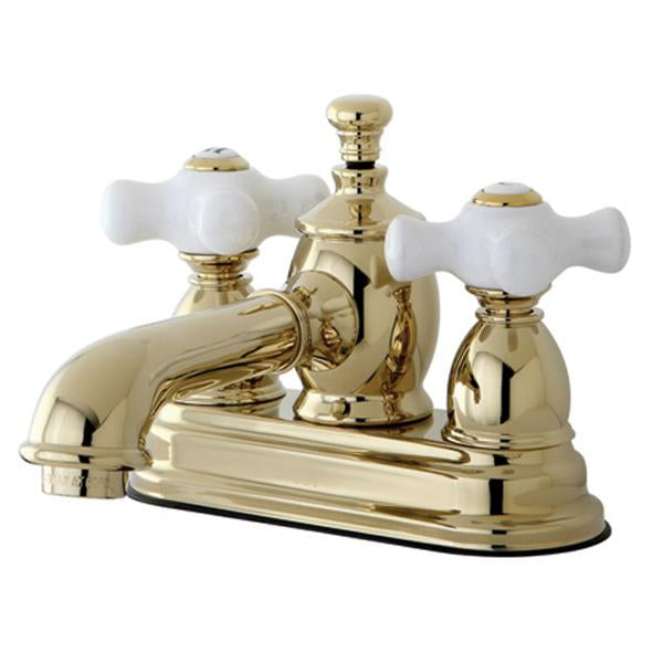 Kingston Brass 4" Centerset Lavatory Faucet with Heritage Spout and Porcelain Cross Handle-Bathroom Faucets-Free Shipping-Directsinks.