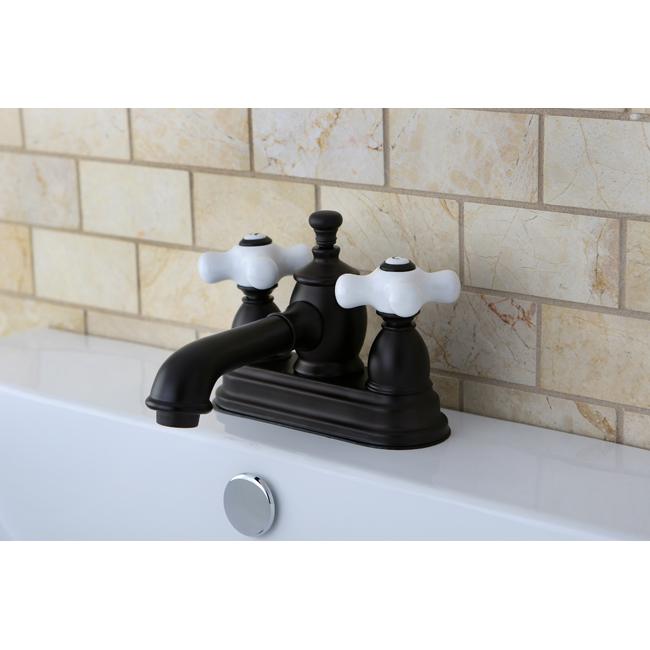 Kingston Brass 4" Centerset Lavatory Faucet with Heritage Spout and Porcelain Cross Handle-Bathroom Faucets-Free Shipping-Directsinks.