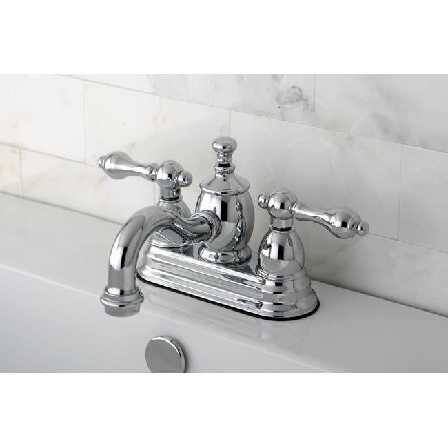Kingston Brass English Country 4" Centerset Lavatory Faucet with Metal Lever Handle and Heritage Spout-Bathroom Faucets-Free Shipping-Directsinks.