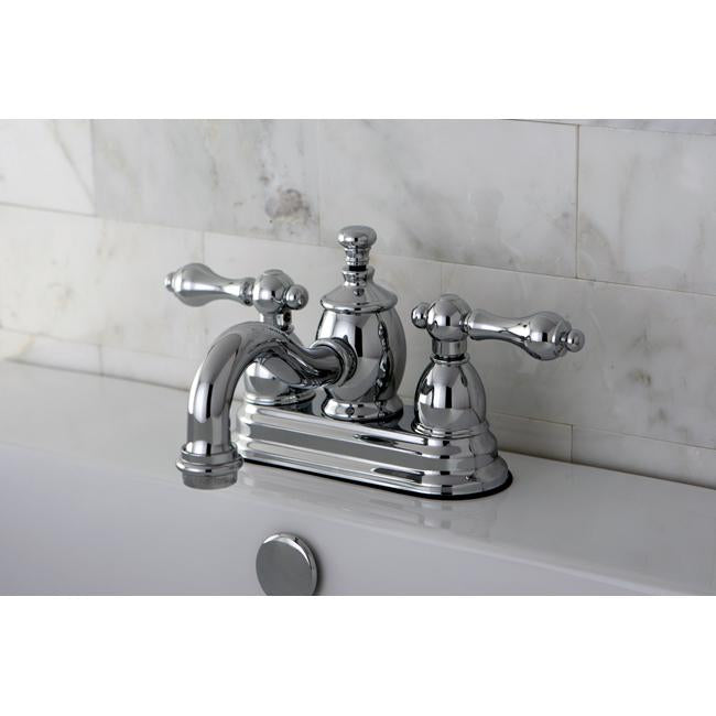 Kingston Brass English Country 4" Centerset Lavatory Faucet with Metal Lever Handle and Heritage Spout-Bathroom Faucets-Free Shipping-Directsinks.