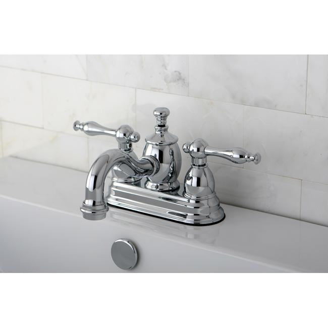 Kingston Brass Naples 4" Centerset Lavatory Faucet with Metal Lever Handle and Heritage Spout-Bathroom Faucets-Free Shipping-Directsinks.