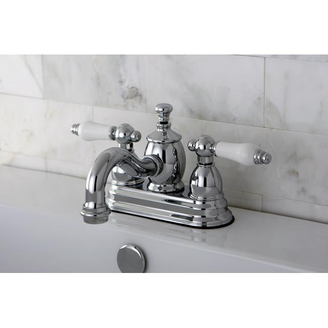 Kingston Brass English Country 4" Centerset Lavatory Faucet with Heritage Spout and Porcelain Lever Handle-Bathroom Faucets-Free Shipping-Directsinks.