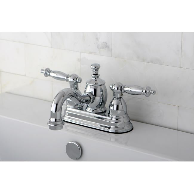 Kingston Brass Templeton 4" Centerset Lavatory Faucet with Metal Lever Handle and Heritage Spout-Bathroom Faucets-Free Shipping-Directsinks.