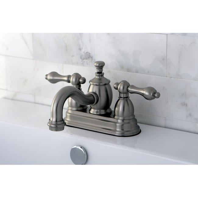 Kingston Brass English Country 4" Centerset Lavatory Faucet with Metal Lever Handle and Heritage Spout-Bathroom Faucets-Free Shipping-Directsinks.
