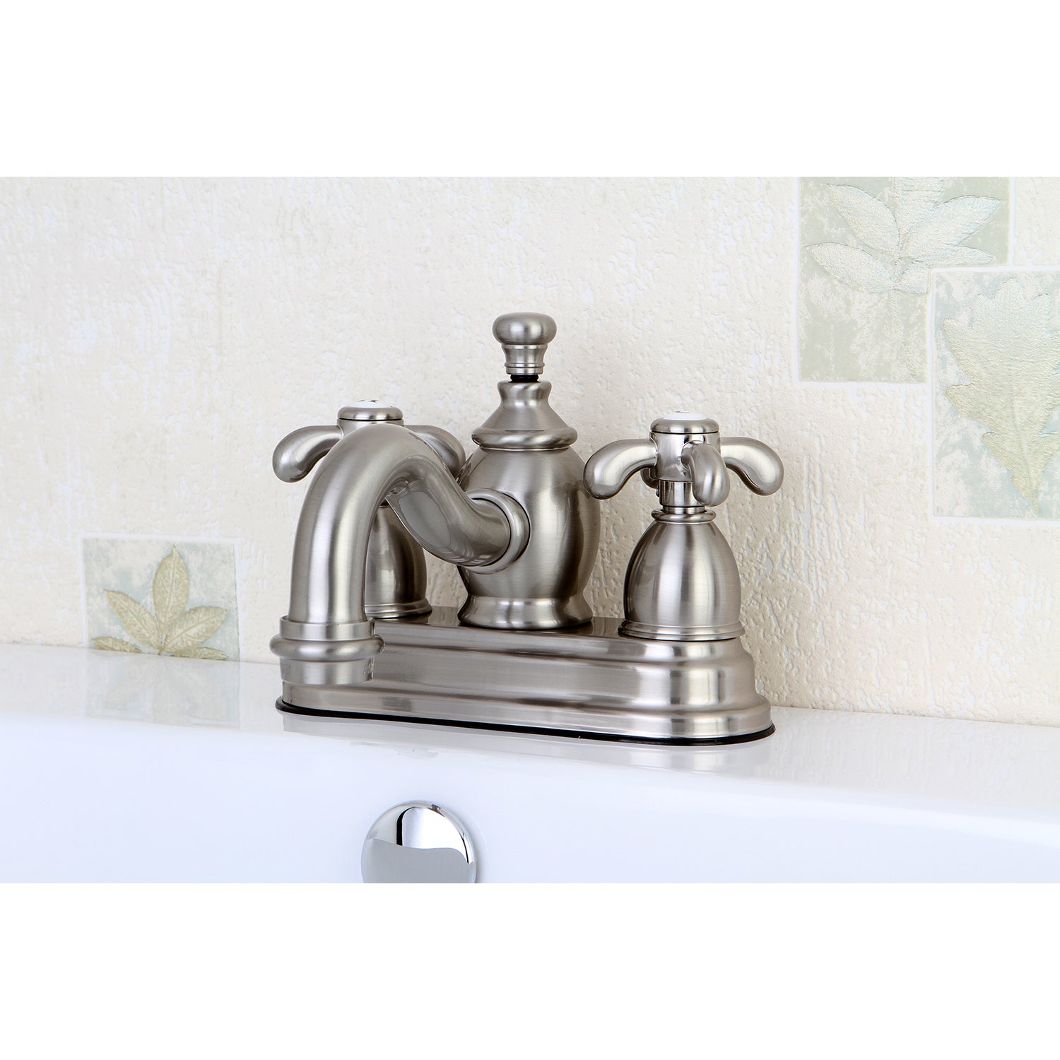 Kingston Brass French Country 4" Centerset Lavatory Faucet with Heritage Spout and Metal Cross Handle-Bathroom Faucets-Free Shipping-Directsinks.