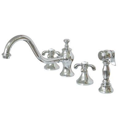 Kingston Brass French Country Double Handle 8" Widespread Kitchen Faucet with Brass Sprayer-Kitchen Faucets-Free Shipping-Directsinks.