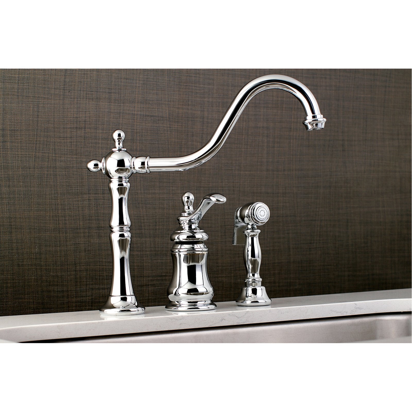 Kingston Brass Templeton Single Handle Widespread Kitchen Faucet with Brass Sprayer-Kitchen Faucets-Free Shipping-Directsinks.