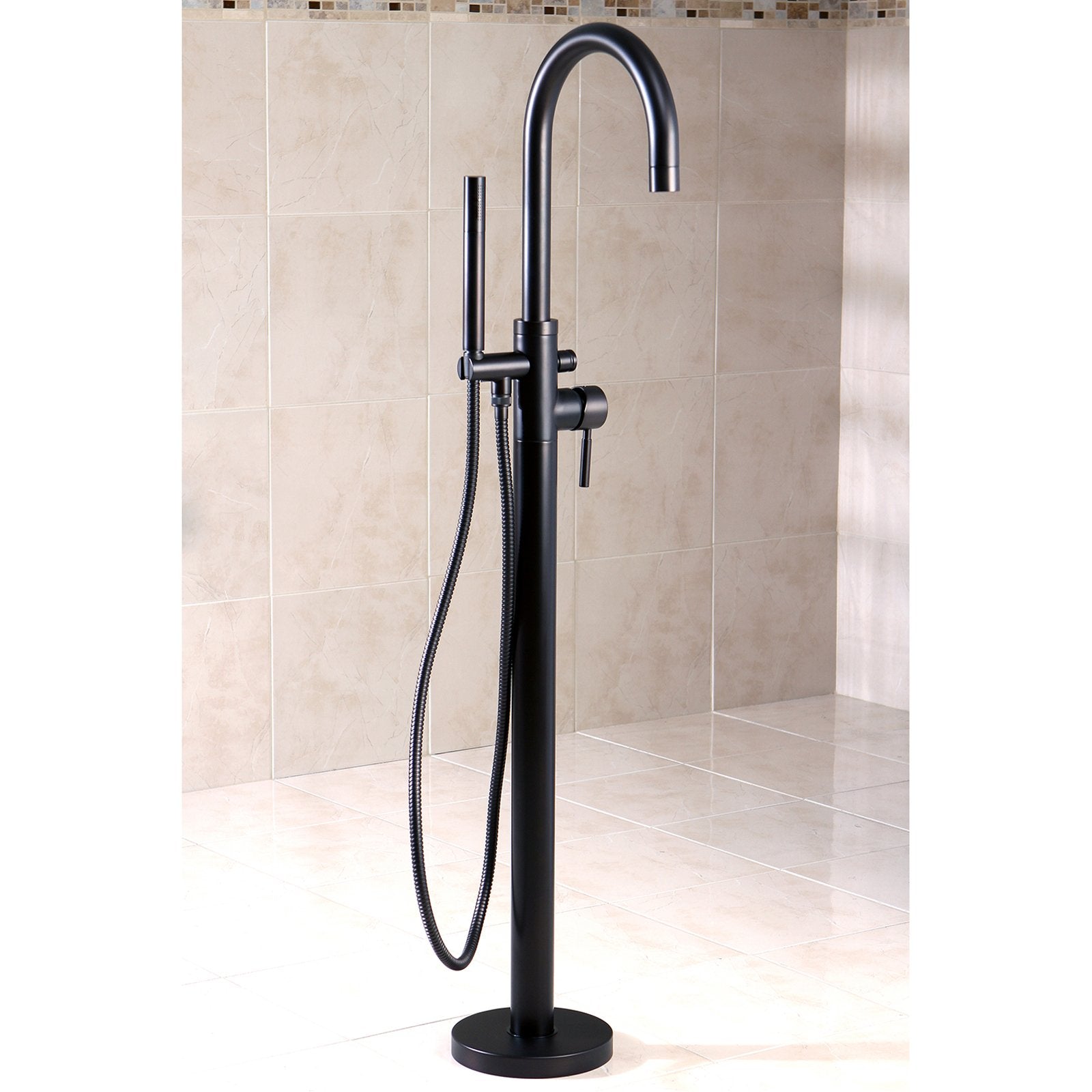 Kingston Brass Concord Floor Mount Tub Filler with Hand Shower-Tub Faucets-Free Shipping-Directsinks.