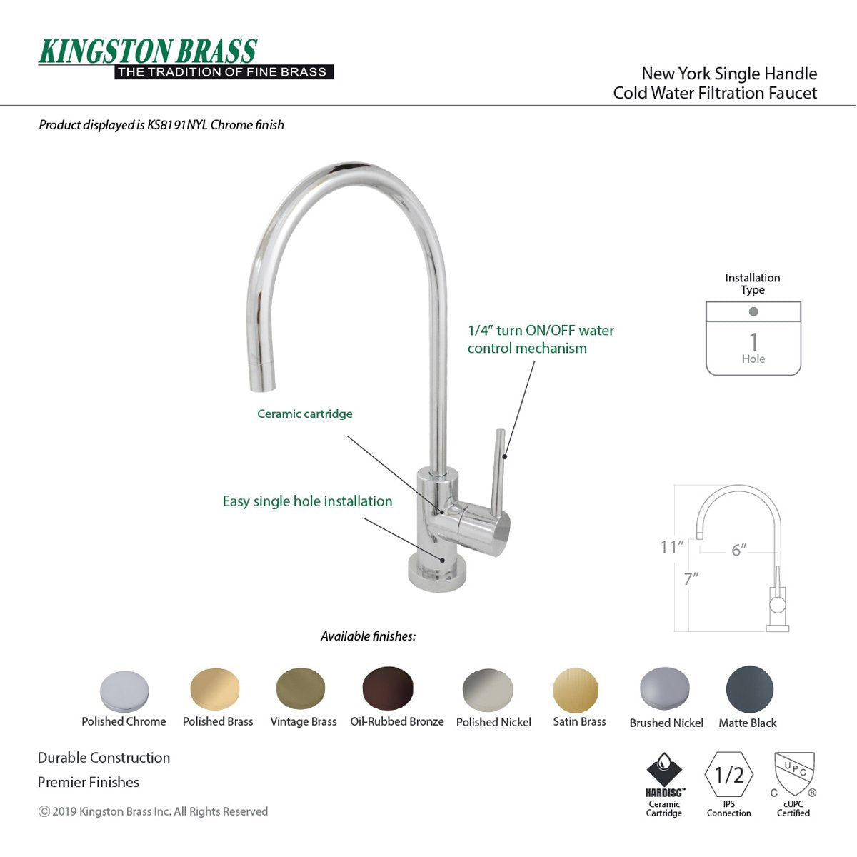 Kingston Brass New York Deck Mount Single-Handle Cold Water Filtration Faucet