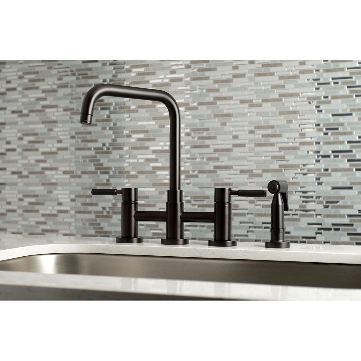 Kingston Brass Concord 4-Hole Two-Handle Bridge Kitchen Faucet with Brass Side Sprayer