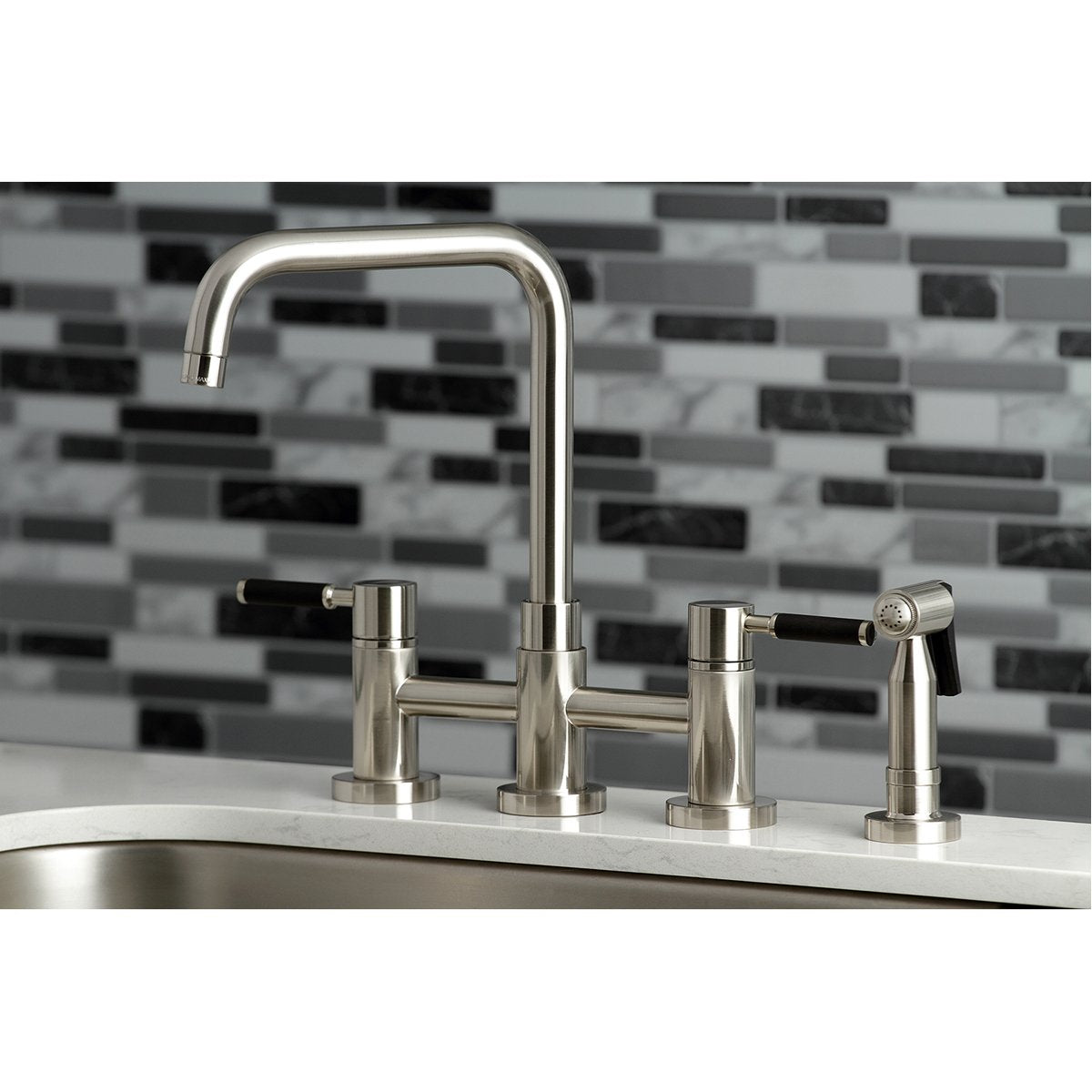 Kingston Brass Concord 4-Hole Two-Handle Bridge Kitchen Faucet with Brass Side Sprayer