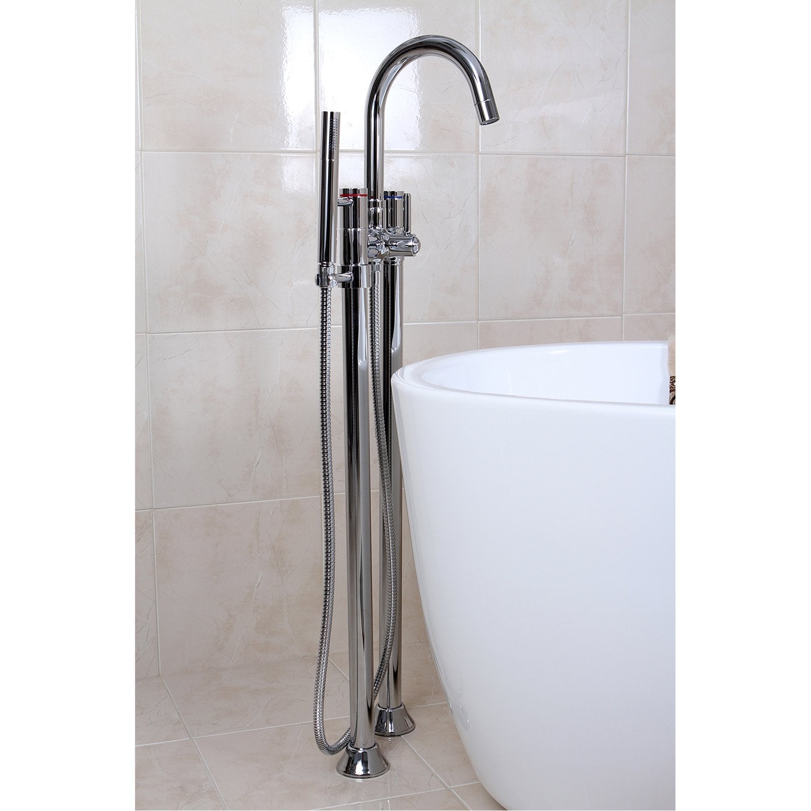 Kingston Brass Concord Floor Mount Freestanding Tub Filler with Hand Shower-Tub Faucets-Free Shipping-Directsinks.