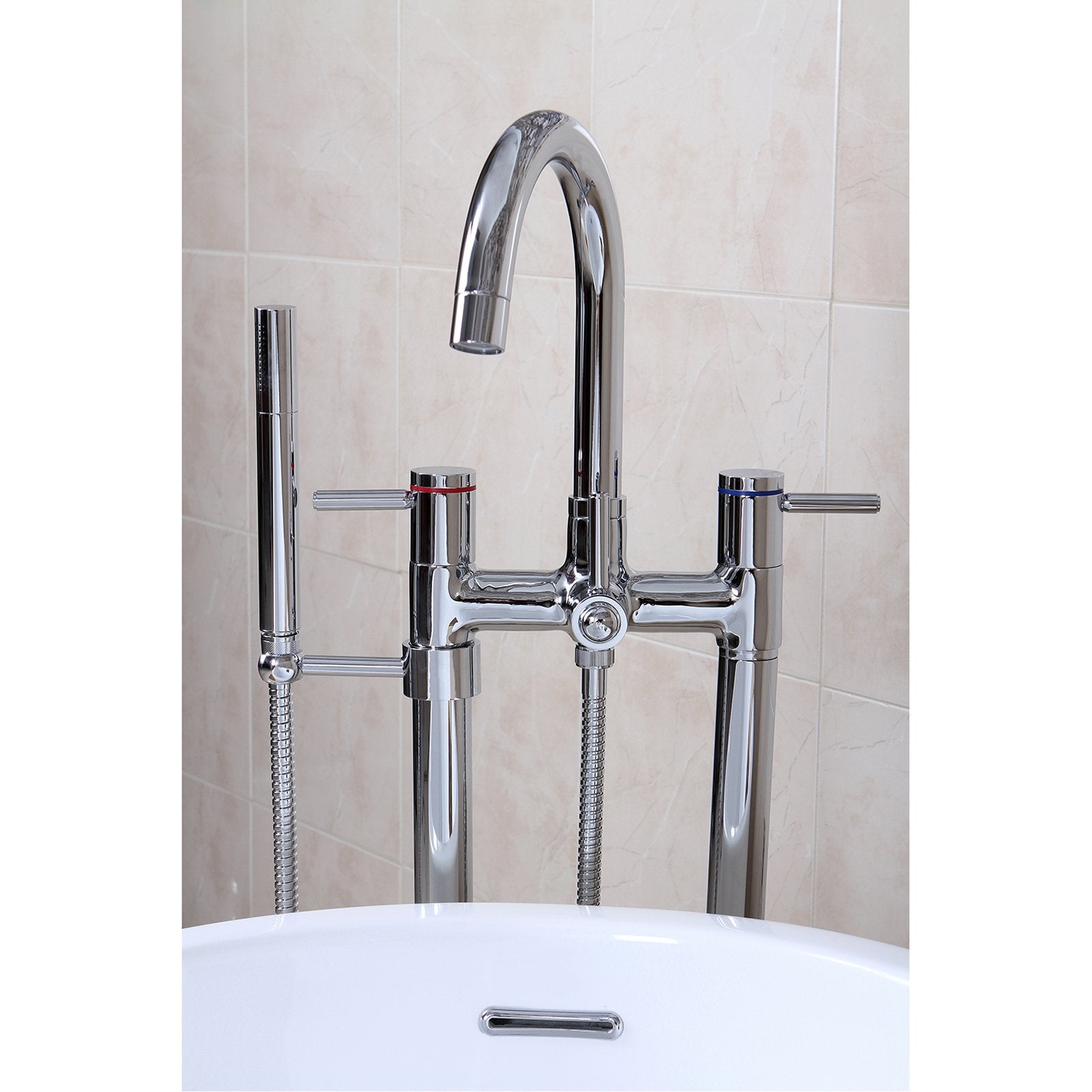 Kingston Brass Concord Floor Mount Freestanding Tub Filler with Hand Shower-Tub Faucets-Free Shipping-Directsinks.