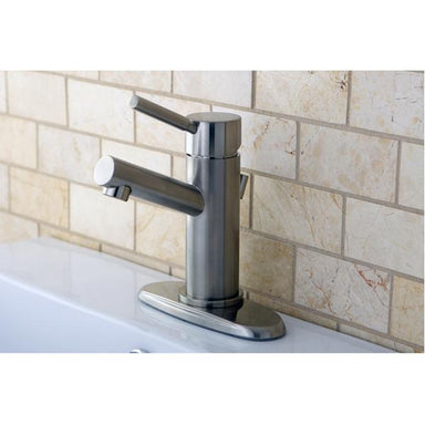 Kingston Brass Concord Single Handle 4" Centerset Lavatory Faucet with Brass Pop-up and Optional Deck Plate in Satin Nickel-Bathroom Faucets-Free Shipping-Directsinks.