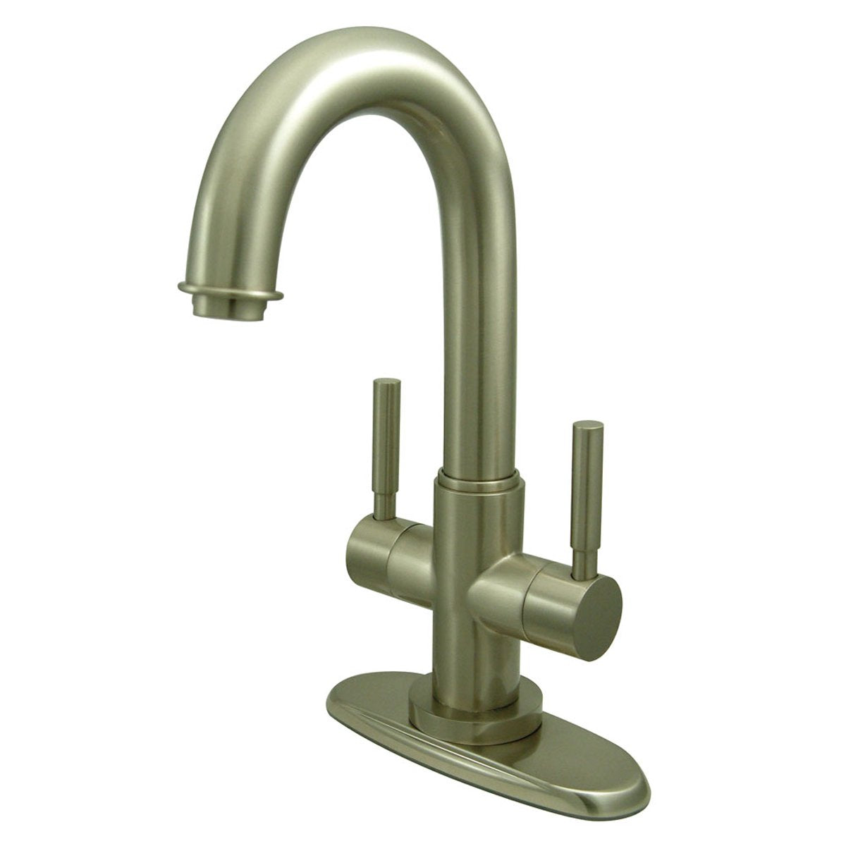 Kingston Brass Concord Two Handle 4" Centerset Lavatory Faucet with Push-Up and Optional Deck Plate in Satin Nickel-Bathroom Faucets-Free Shipping-Directsinks.