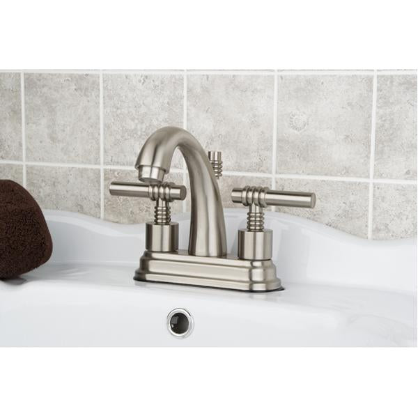 Kingston Brass Milano Two Handle 4" Centerset Solid Brass Lavatory Faucet with Brass Pop-up-Bathroom Faucets-Free Shipping-Directsinks.