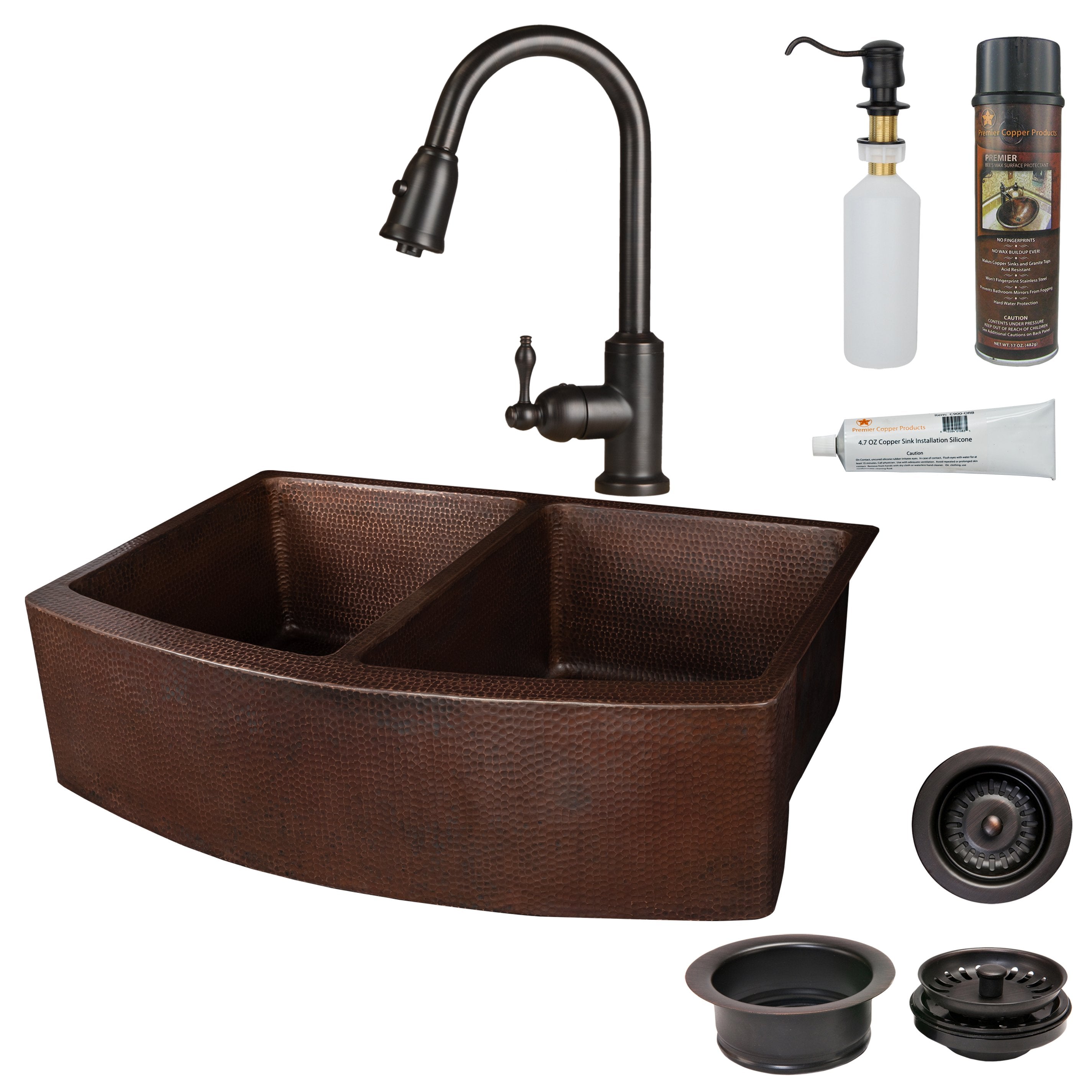 Premier Copper Products - KSP2_KA50RDB33249 Kitchen Sink, Faucet and Accessories Package-DirectSinks