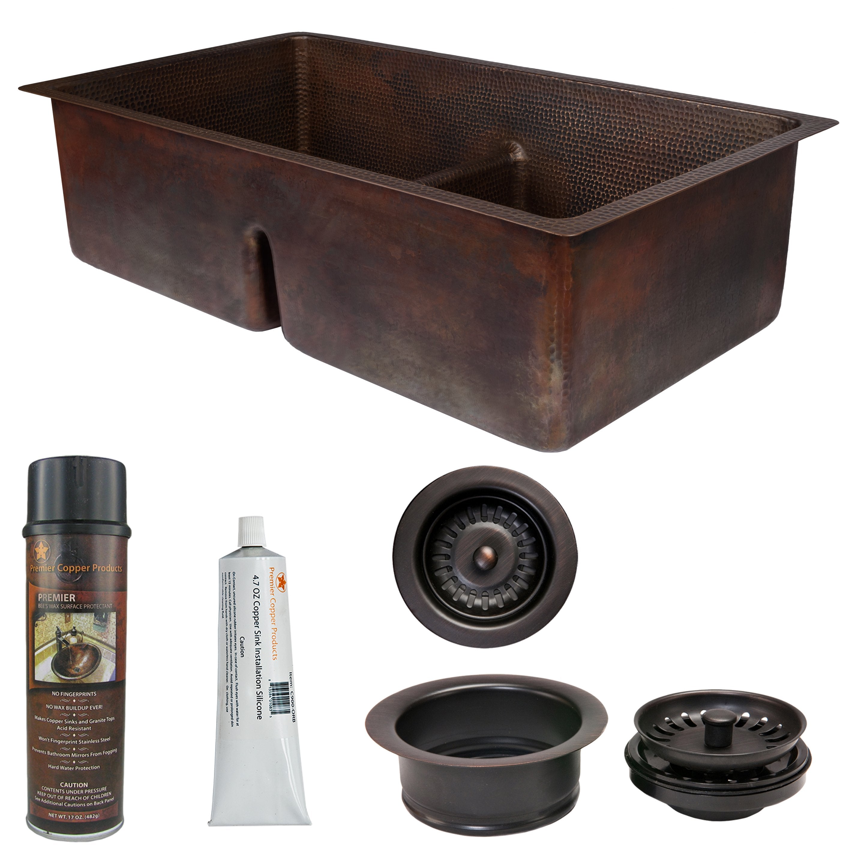 Premier Copper Products - KSP3_K50DB33199-SD5 Kitchen Sink and Drain Package-DirectSinks