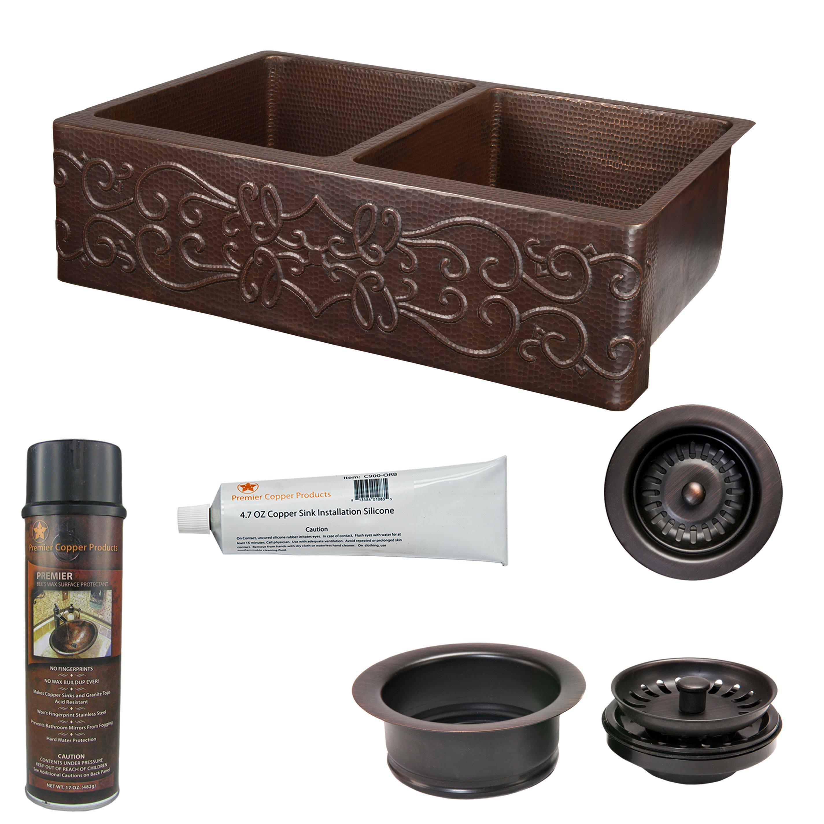 Premier Copper Products - KSP3_KA50DB33229S Kitchen Sink and Drain Package-DirectSinks