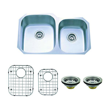 Kingston Brass Gourmetier KZGKUD3221P Undermount Double Bowl Kitchen Sink Combo with Strainer and Grid-Kitchen Sinks-Free Shipping-Directsinks.