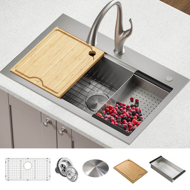 Kraus 32-inch Drop in or Undermount Workstation Kitchen Sink-Kitchen Sinks-Kraus