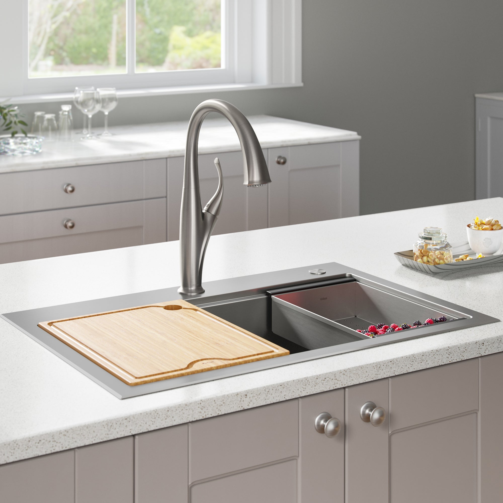 Kraus 32" Drop in Workstation Kitchen Sink-Kitchen Sinks-DirectSinks